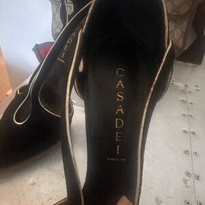 Casadei Black Blade Heels with Gold Trim